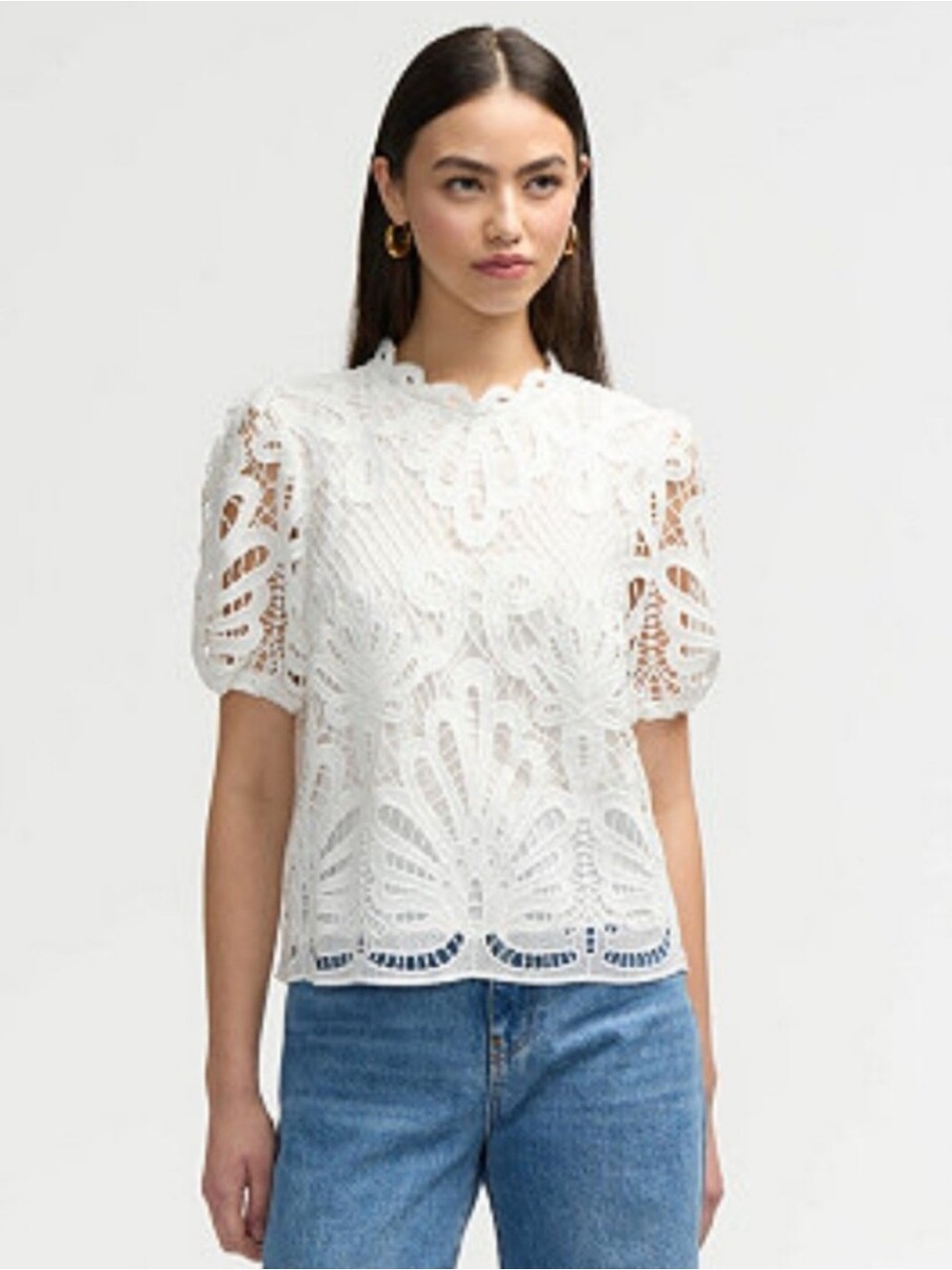 NVLT White Lace Eyelet Puff Sleeve top